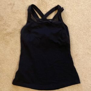 Lululemon Black Strappy Back tank top with built-in shelf bra. Size 6